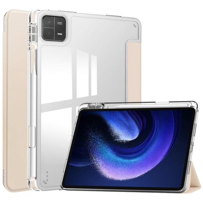 Estuche para tableta de cuero inteligente de TPU transparente de 3 pliegues, For Xiaomi Pad 6 / 6 Pro