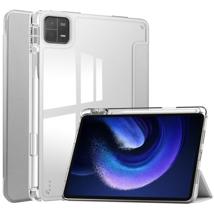 Estuche para tableta de cuero inteligente de TPU transparente de 3 pliegues, For Xiaomi Pad 6 / 6 Pro