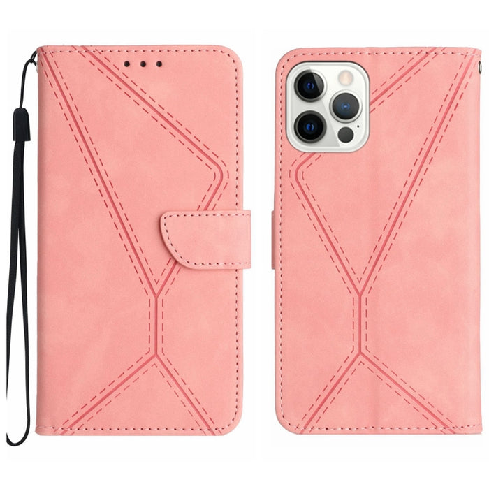 Funda de teléfono de cuero en relieve con costuras