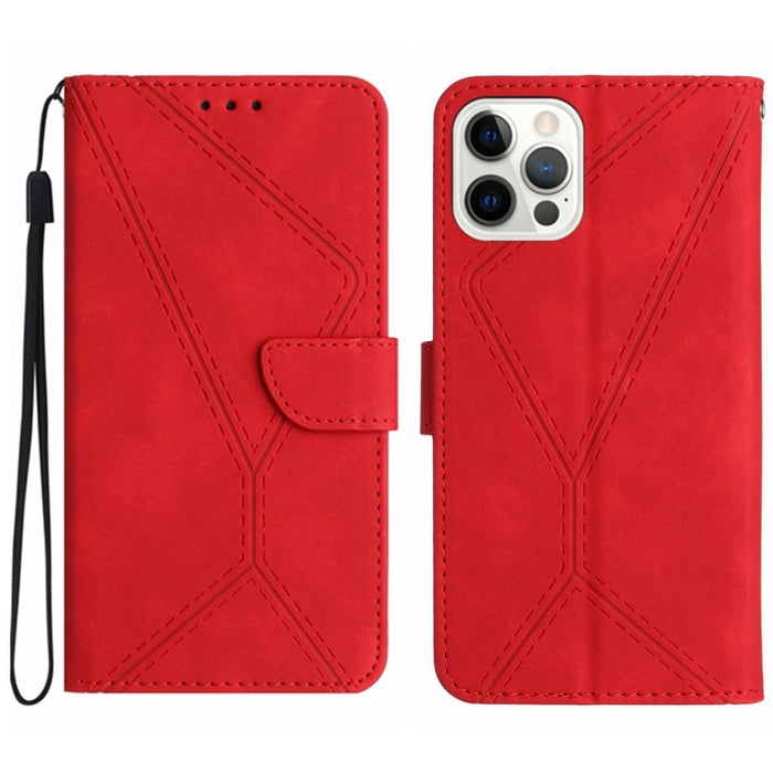 Funda de teléfono de cuero en relieve con costuras