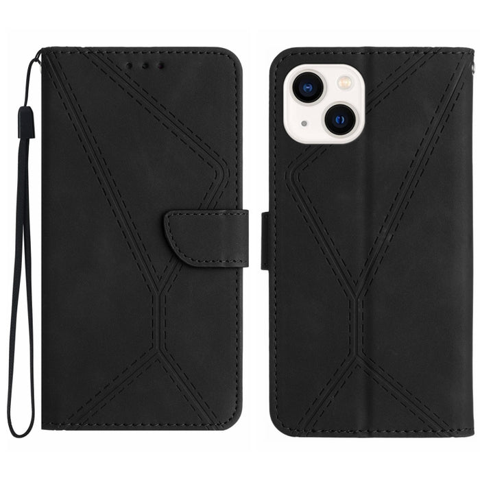 Funda de teléfono de cuero en relieve con costuras