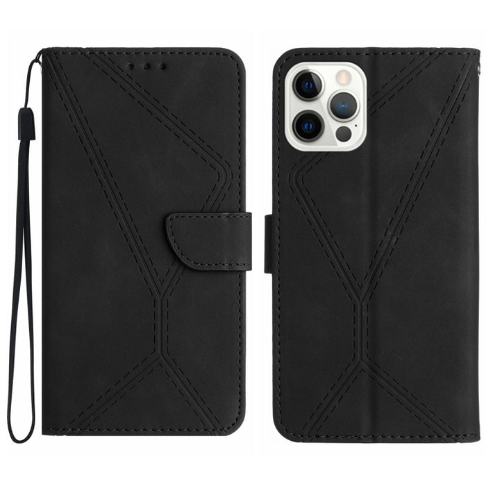 Funda de teléfono de cuero en relieve con costuras