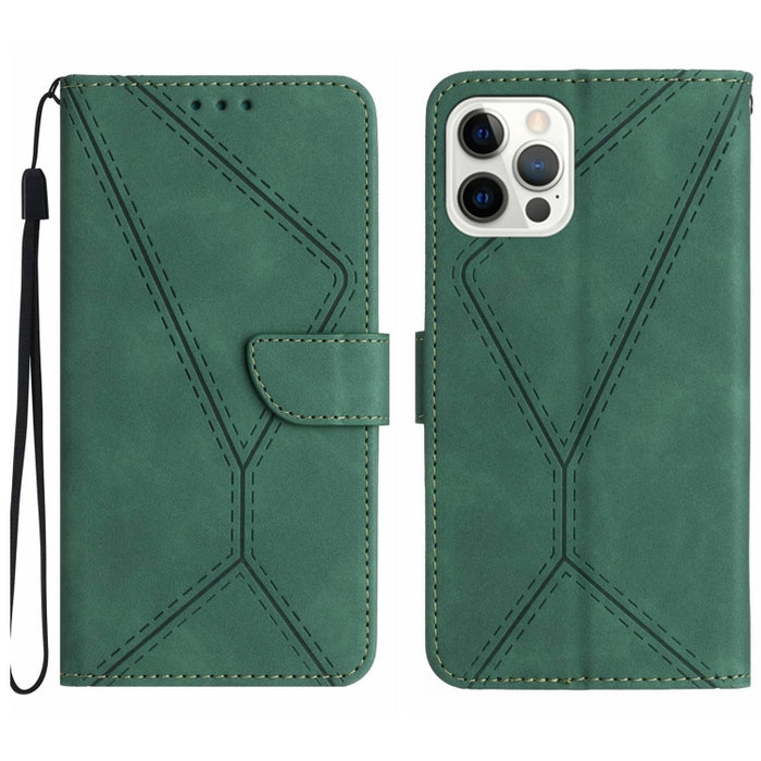 Funda de teléfono de cuero en relieve con costuras
