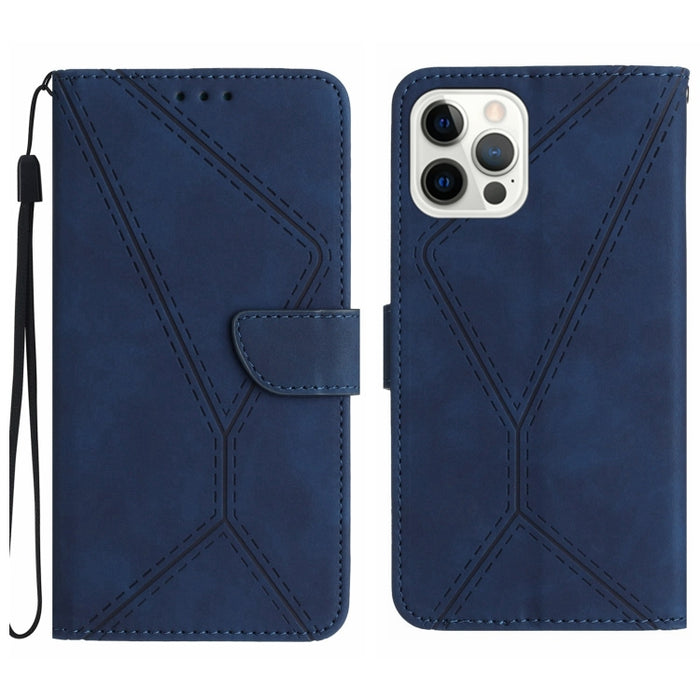 Funda de teléfono de cuero en relieve con costuras