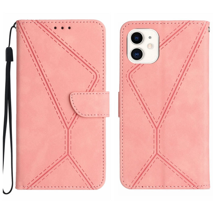 Funda de teléfono de cuero en relieve con costuras