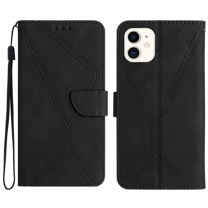 Funda de teléfono de cuero en relieve con costuras