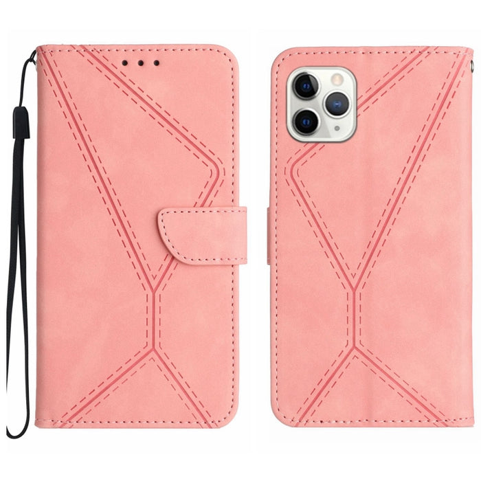 Funda de teléfono de cuero en relieve con costuras