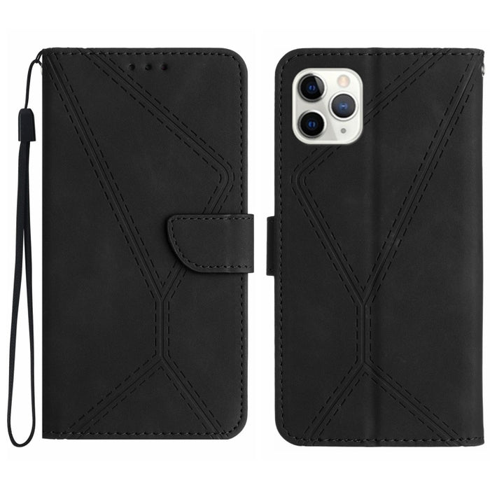 Funda de teléfono de cuero en relieve con costuras