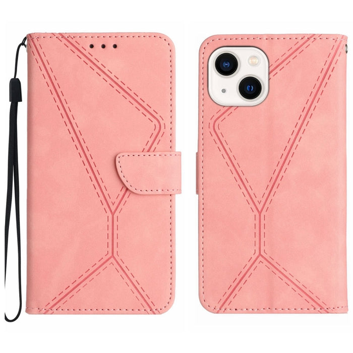 Funda de teléfono de cuero en relieve con costuras