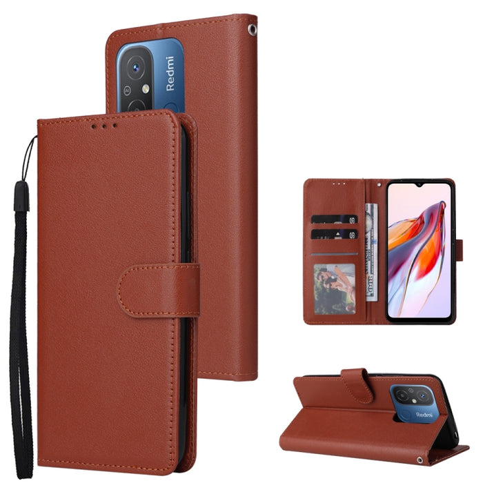Estuche multifuncional de cuero para teléfono con 3 ranuras para tarjetas, For Xiaomi Redmi 11A 4G, For Xiaomi Redmi 12C