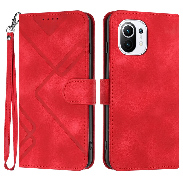 Estuche para teléfono de cuero con patrón de línea y sensación de piel, For Xiaomi Poco M5, For Xiaomi Poco M5s 4G Global, For Xiaomi Redmi Note 11 Pro 4G/5G Global, For Xiaomi Redmi Note 11SE 4G India, For Xiaomi Redmi 10 Power, For Xiaomi Redmi 10A 4...