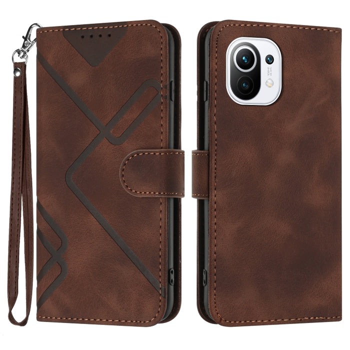 Estuche para teléfono de cuero con patrón de línea y sensación de piel, For Xiaomi Poco M5, For Xiaomi Poco M5s 4G Global, For Xiaomi Redmi Note 11 Pro 4G/5G Global, For Xiaomi Redmi Note 11SE 4G India, For Xiaomi Redmi 10 Power, For Xiaomi Redmi 10A 4...
