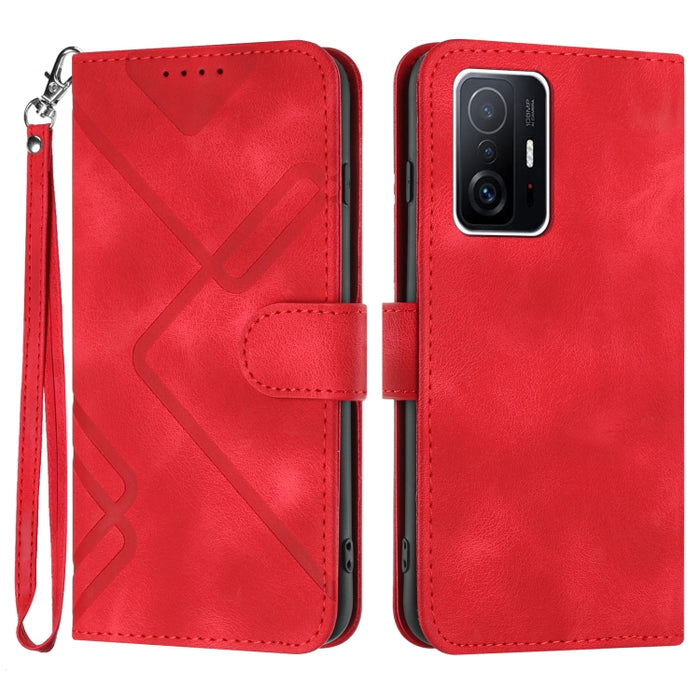 Estuche para teléfono de cuero con patrón de línea y sensación de piel, For Xiaomi Poco M5, For Xiaomi Poco M5s 4G Global, For Xiaomi Redmi Note 11 Pro 4G/5G Global, For Xiaomi Redmi Note 11SE 4G India, For Xiaomi Redmi 10 Power, For Xiaomi Redmi 10A 4...