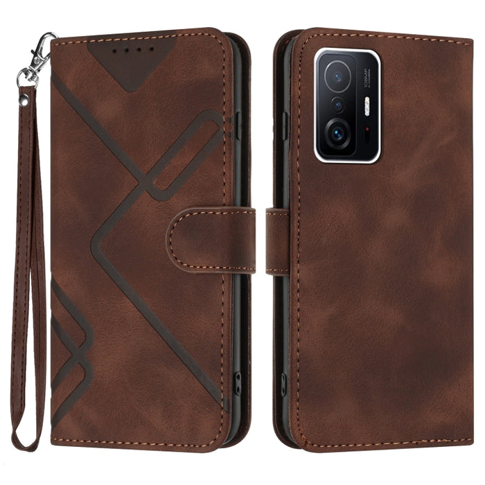 Estuche para teléfono de cuero con patrón de línea y sensación de piel, For Xiaomi Poco M5, For Xiaomi Poco M5s 4G Global, For Xiaomi Redmi Note 11 Pro 4G/5G Global, For Xiaomi Redmi Note 11SE 4G India, For Xiaomi Redmi 10 Power, For Xiaomi Redmi 10A 4...