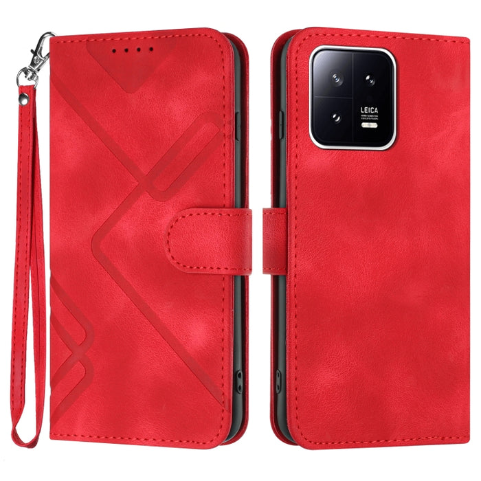 Estuche para teléfono de cuero con patrón de línea y sensación de piel, For Xiaomi Redmi Note 13 Pro 4G, For Xiaomi Redmi Note 13 4G, For Xiaomi Redmi 13C, For Xiaomi Redmi K70E, For Xiaomi 14 Pro, For Xiaomi 14, For Xiaomi Redmi K70                   ...