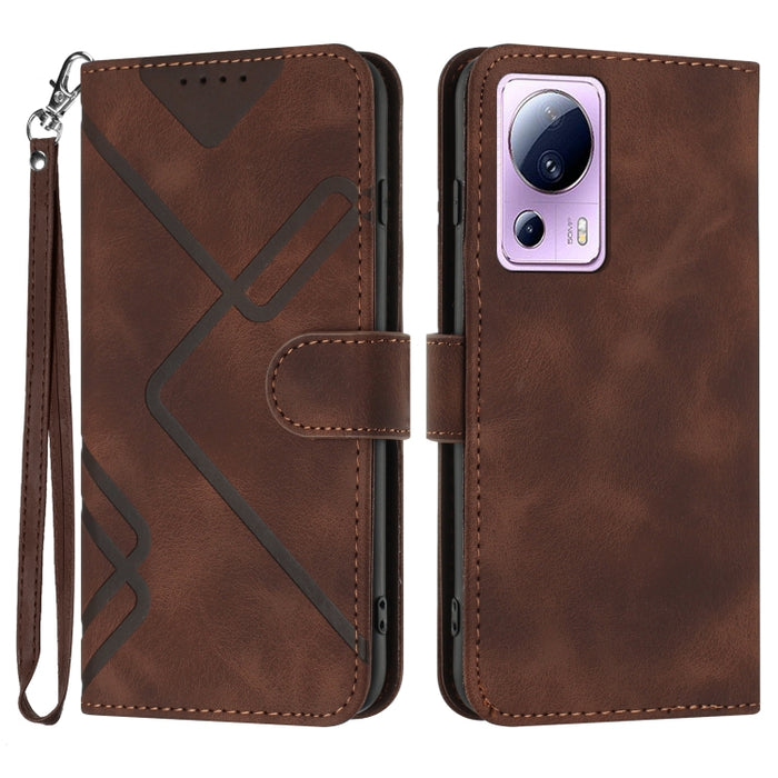 Estuche para teléfono de cuero con patrón de línea y sensación de piel, For Xiaomi Redmi Note 13 Pro 4G, For Xiaomi Redmi Note 13 4G, For Xiaomi Redmi 13C, For Xiaomi Redmi K70E, For Xiaomi 14 Pro, For Xiaomi 14, For Xiaomi Redmi K70                   ...