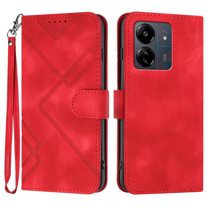 Estuche para teléfono de cuero con patrón de línea y sensación de piel, For Xiaomi Redmi Note 13 Pro 4G, For Xiaomi Redmi Note 13 4G, For Xiaomi Redmi 13C, For Xiaomi Redmi K70E, For Xiaomi 14 Pro, For Xiaomi 14, For Xiaomi Redmi K70                   ...