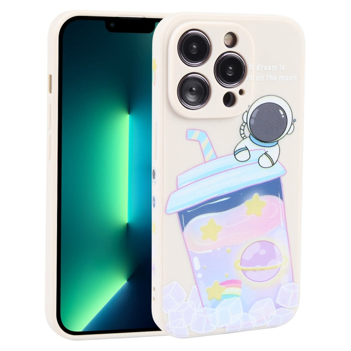 Estuche para teléfono de silicona líquida con patrón de astronauta de té con leche