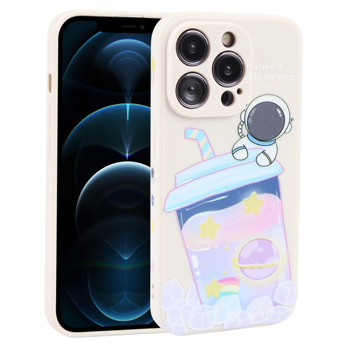 Estuche para teléfono de silicona líquida con patrón de astronauta de té con leche