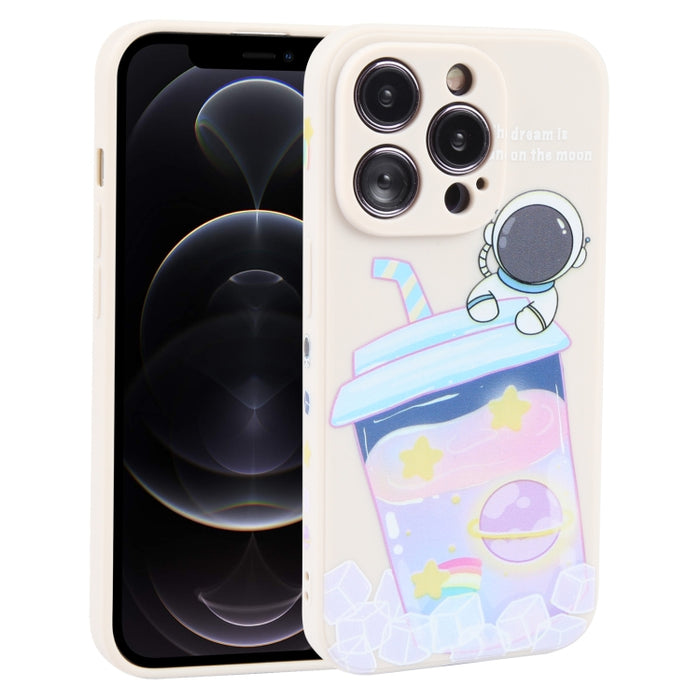 Estuche para teléfono de silicona líquida con patrón de astronauta de té con leche