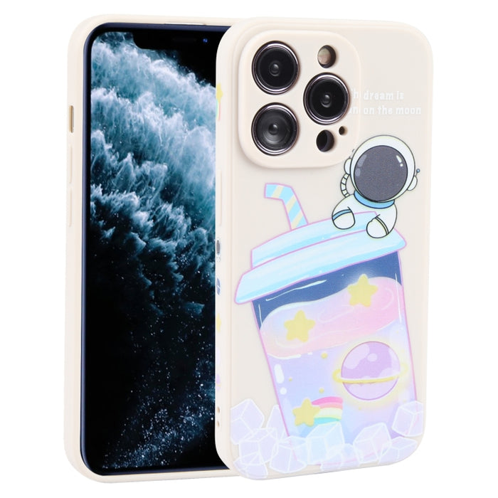 Estuche para teléfono de silicona líquida con patrón de astronauta de té con leche