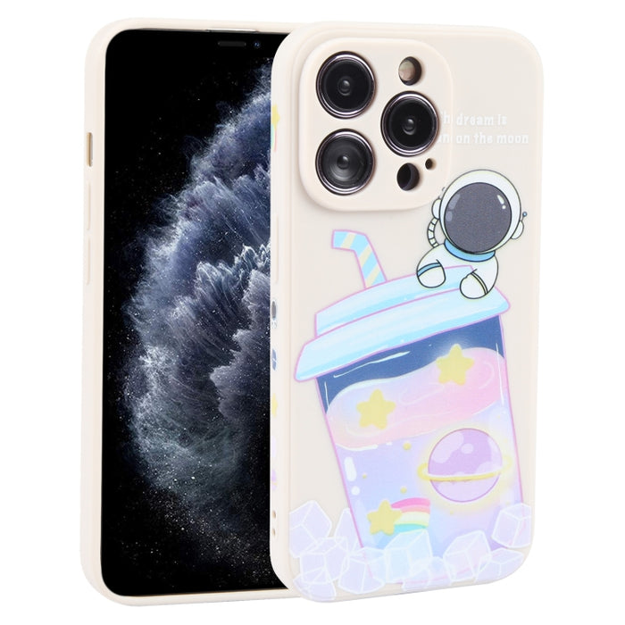 Estuche para teléfono de silicona líquida con patrón de astronauta de té con leche