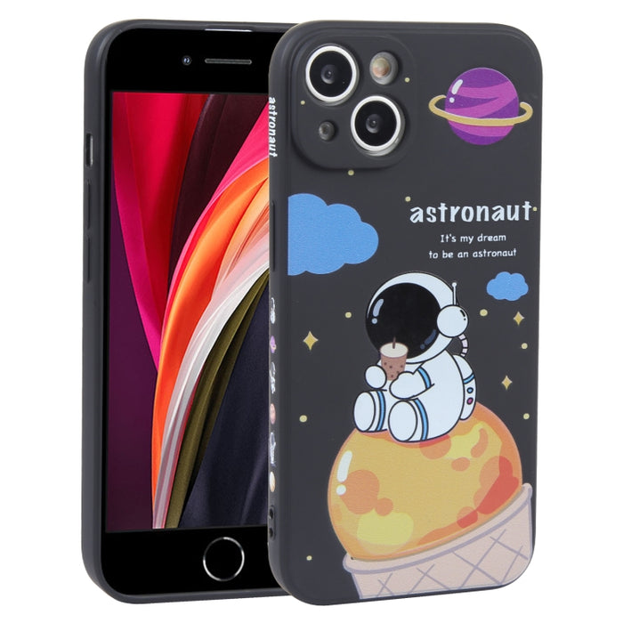 Estuche para teléfono de silicona líquida con patrón de astronauta de té con leche