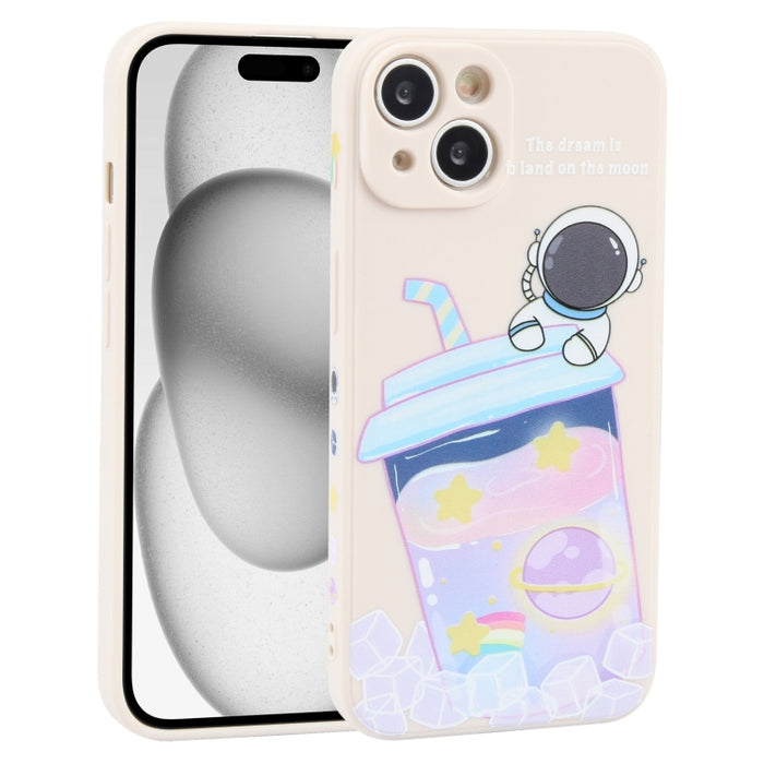 Estuche para teléfono de silicona líquida con patrón de astronauta de té con leche