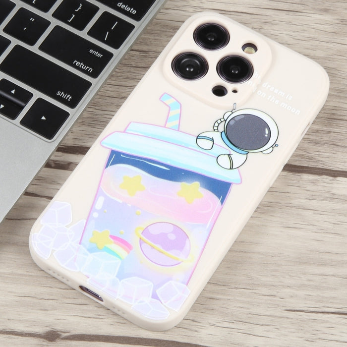 Estuche para teléfono de silicona líquida con patrón de astronauta de té con leche