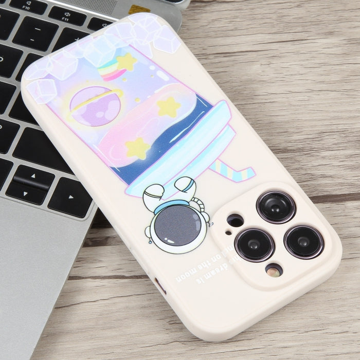 Estuche para teléfono de silicona líquida con patrón de astronauta de té con leche