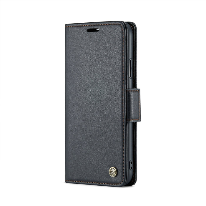 CaseMe 023 Mariposa Hebilla Litchi Textura RFID Funda de cuero antirrobo para teléfono