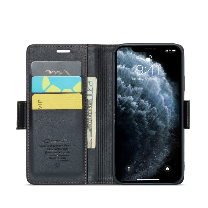 CaseMe 023 Mariposa Hebilla Litchi Textura RFID Funda de cuero antirrobo para teléfono