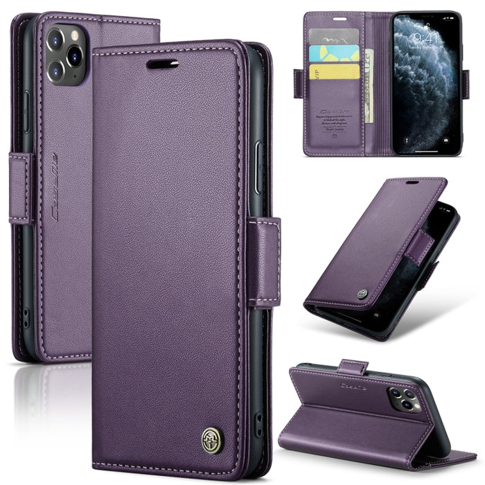 CaseMe 023 Mariposa Hebilla Litchi Textura RFID Funda de cuero antirrobo para teléfono