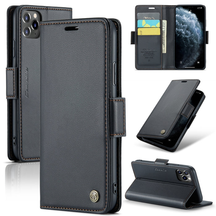 CaseMe 023 Mariposa Hebilla Litchi Textura RFID Funda de cuero antirrobo para teléfono