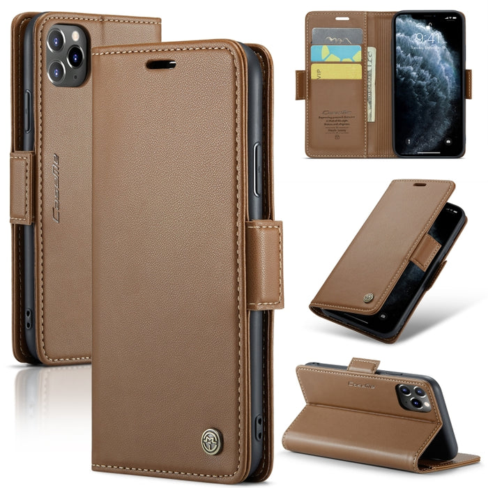 CaseMe 023 Mariposa Hebilla Litchi Textura RFID Funda de cuero antirrobo para teléfono