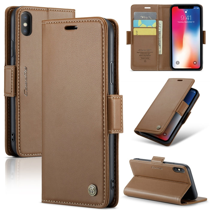 CaseMe 023 Mariposa Hebilla Litchi Textura RFID Funda de cuero antirrobo para teléfono