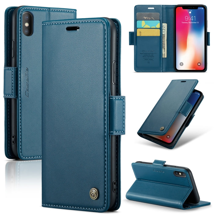 CaseMe 023 Mariposa Hebilla Litchi Textura RFID Funda de cuero antirrobo para teléfono