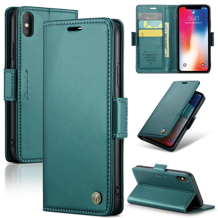 CaseMe 023 Mariposa Hebilla Litchi Textura RFID Funda de cuero antirrobo para teléfono