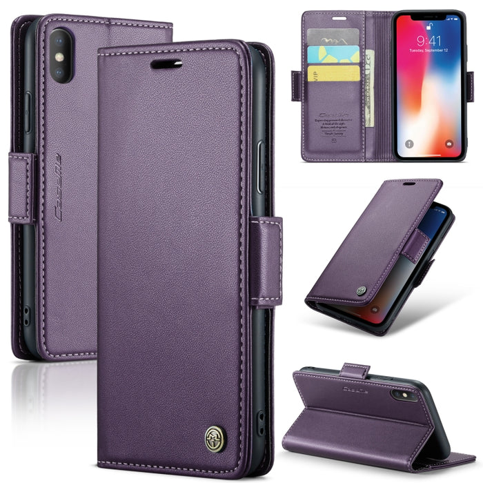 CaseMe 023 Mariposa Hebilla Litchi Textura RFID Funda de cuero antirrobo para teléfono