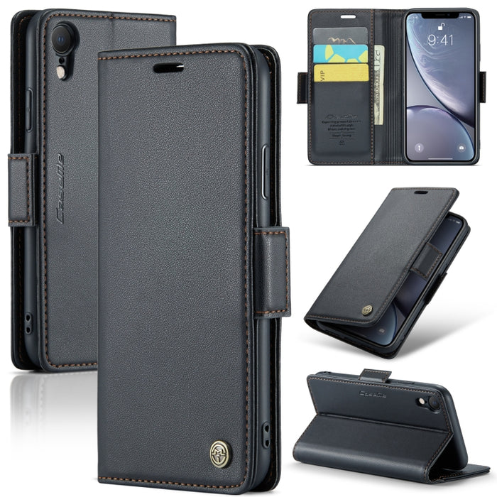 CaseMe 023 Mariposa Hebilla Litchi Textura RFID Funda de cuero antirrobo para teléfono
