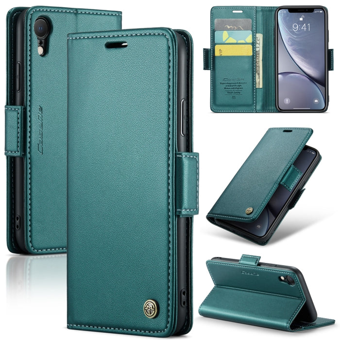 CaseMe 023 Mariposa Hebilla Litchi Textura RFID Funda de cuero antirrobo para teléfono