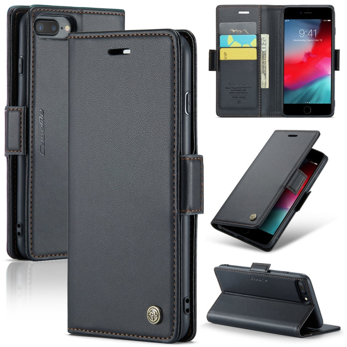 CaseMe 023 Mariposa Hebilla Litchi Textura RFID Funda de cuero antirrobo para teléfono