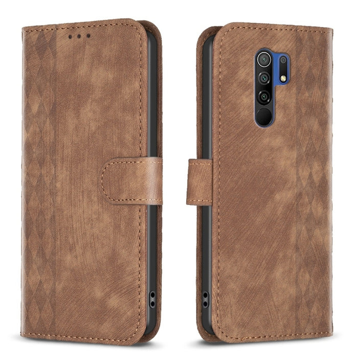 Estuche para teléfono de cuero en relieve a cuadros, For Xiaomi Redmi 9A, For Xiaomi Redmi 9, For Xiaomi Redmi 9C, For Xiaomi Redmi Note 9, For Xiaomi Redmi Note 9 Pro