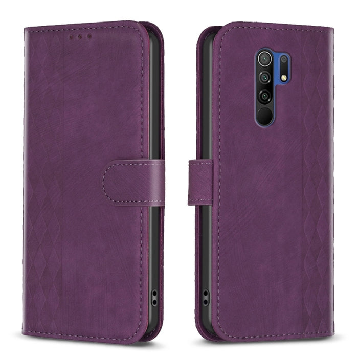 Estuche para teléfono de cuero en relieve a cuadros, For Xiaomi Redmi 9A, For Xiaomi Redmi 9, For Xiaomi Redmi 9C, For Xiaomi Redmi Note 9, For Xiaomi Redmi Note 9 Pro