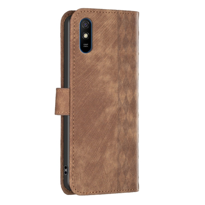 Estuche para teléfono de cuero en relieve a cuadros, For Xiaomi Redmi 9A, For Xiaomi Redmi 9, For Xiaomi Redmi 9C, For Xiaomi Redmi Note 9, For Xiaomi Redmi Note 9 Pro