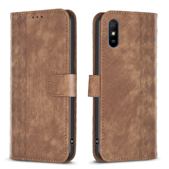 Estuche para teléfono de cuero en relieve a cuadros, For Xiaomi Redmi 9A, For Xiaomi Redmi 9, For Xiaomi Redmi 9C, For Xiaomi Redmi Note 9, For Xiaomi Redmi Note 9 Pro