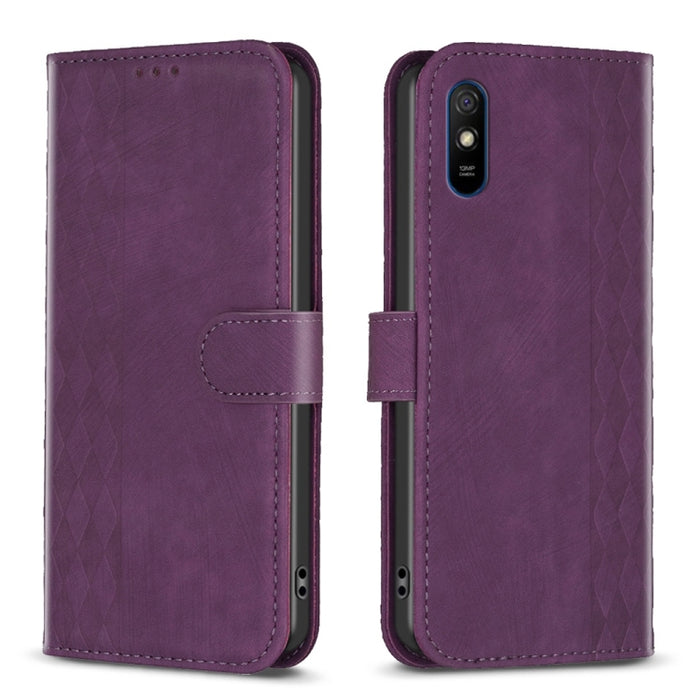 Estuche para teléfono de cuero en relieve a cuadros, For Xiaomi Redmi 9A, For Xiaomi Redmi 9, For Xiaomi Redmi 9C, For Xiaomi Redmi Note 9, For Xiaomi Redmi Note 9 Pro