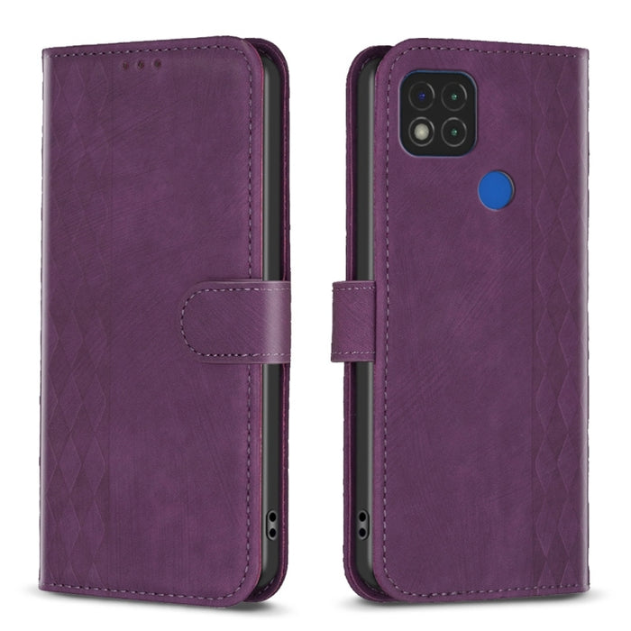 Estuche para teléfono de cuero en relieve a cuadros, For Xiaomi Redmi 9A, For Xiaomi Redmi 9, For Xiaomi Redmi 9C, For Xiaomi Redmi Note 9, For Xiaomi Redmi Note 9 Pro