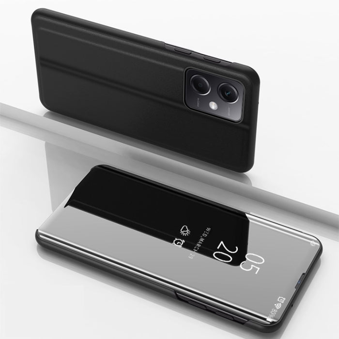 Estuche para teléfono de cuero con tapa horizontal con espejo plateado y soporte, For Redmi Note 12 4G Global
