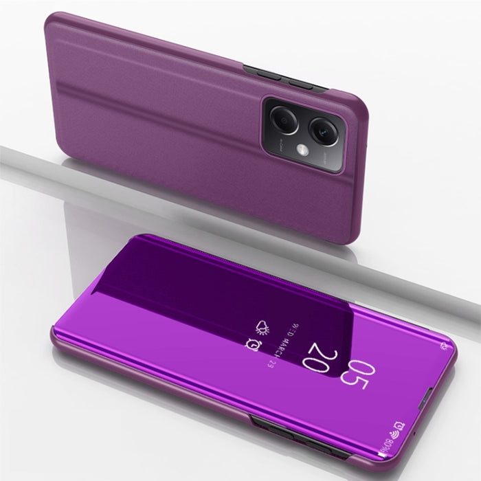 Estuche para teléfono de cuero con tapa horizontal con espejo plateado y soporte, For Redmi Note 12 4G Global